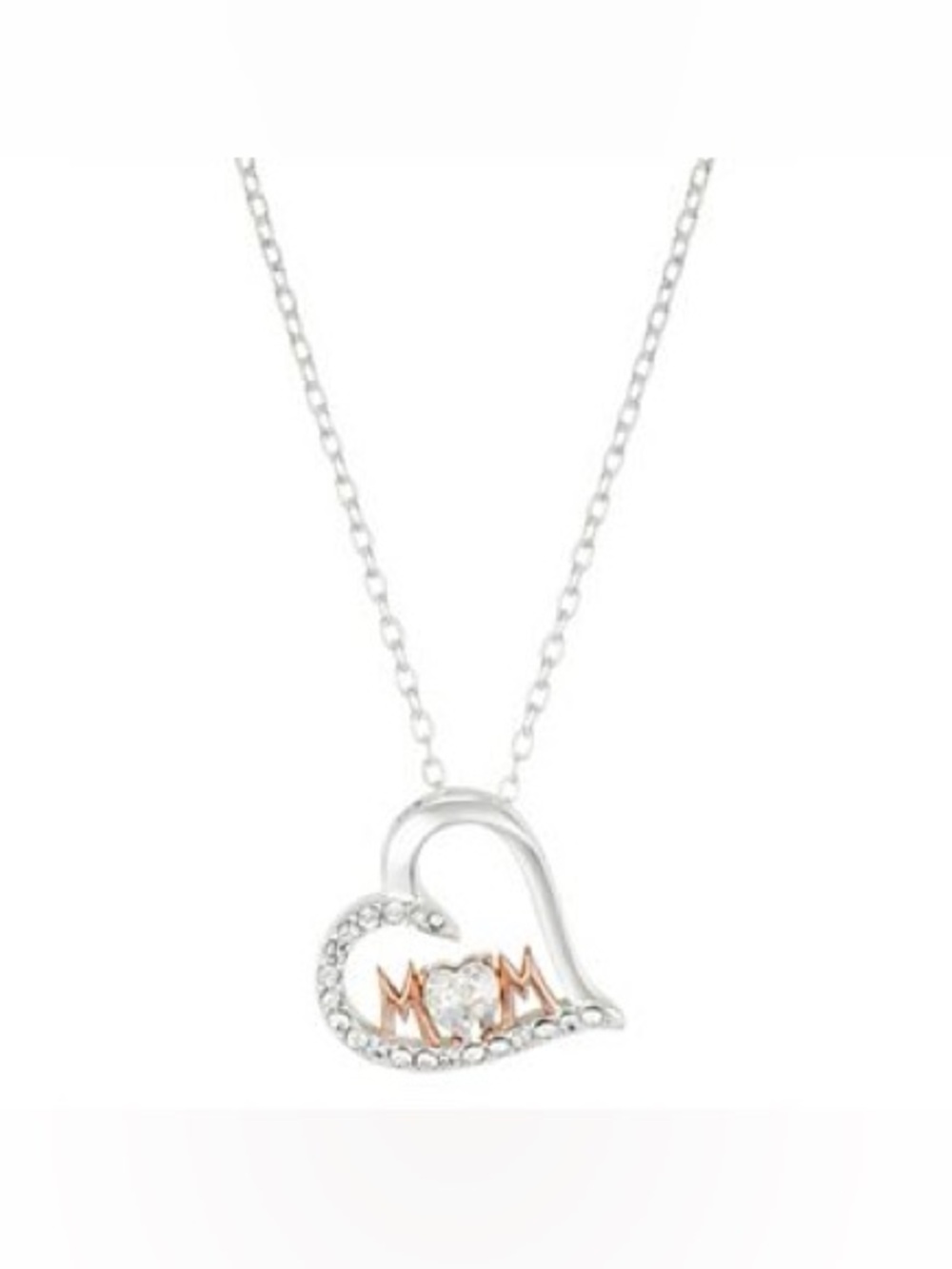 Mom Heart Pendant Necklace in Silver
